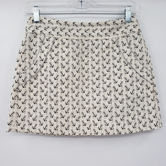 J. Crew Anchor Print Black White Cotton Mini Skirt - Picture 1 of 7